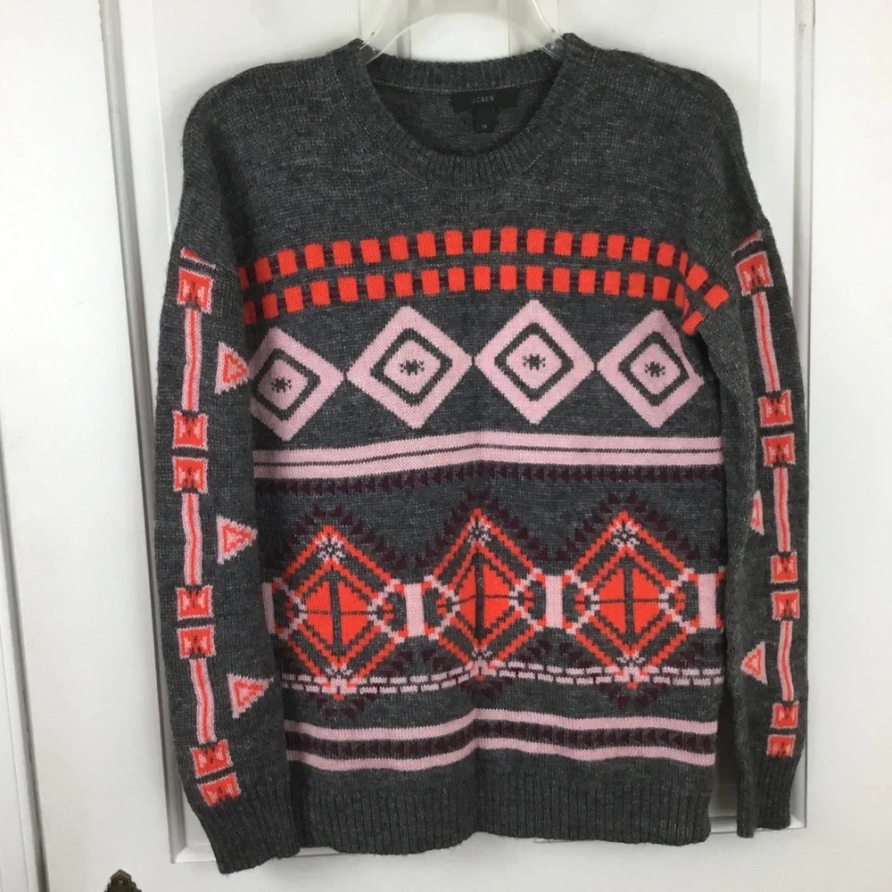 J. Crew Fair Isle Wool Mohair Blend Crewneck Sweater Sz XS